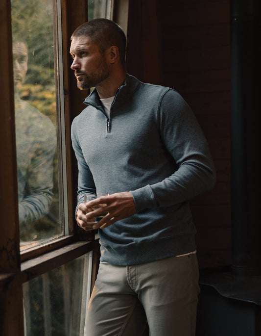 Puremeso Weekend Quarter Zip in Bluestone