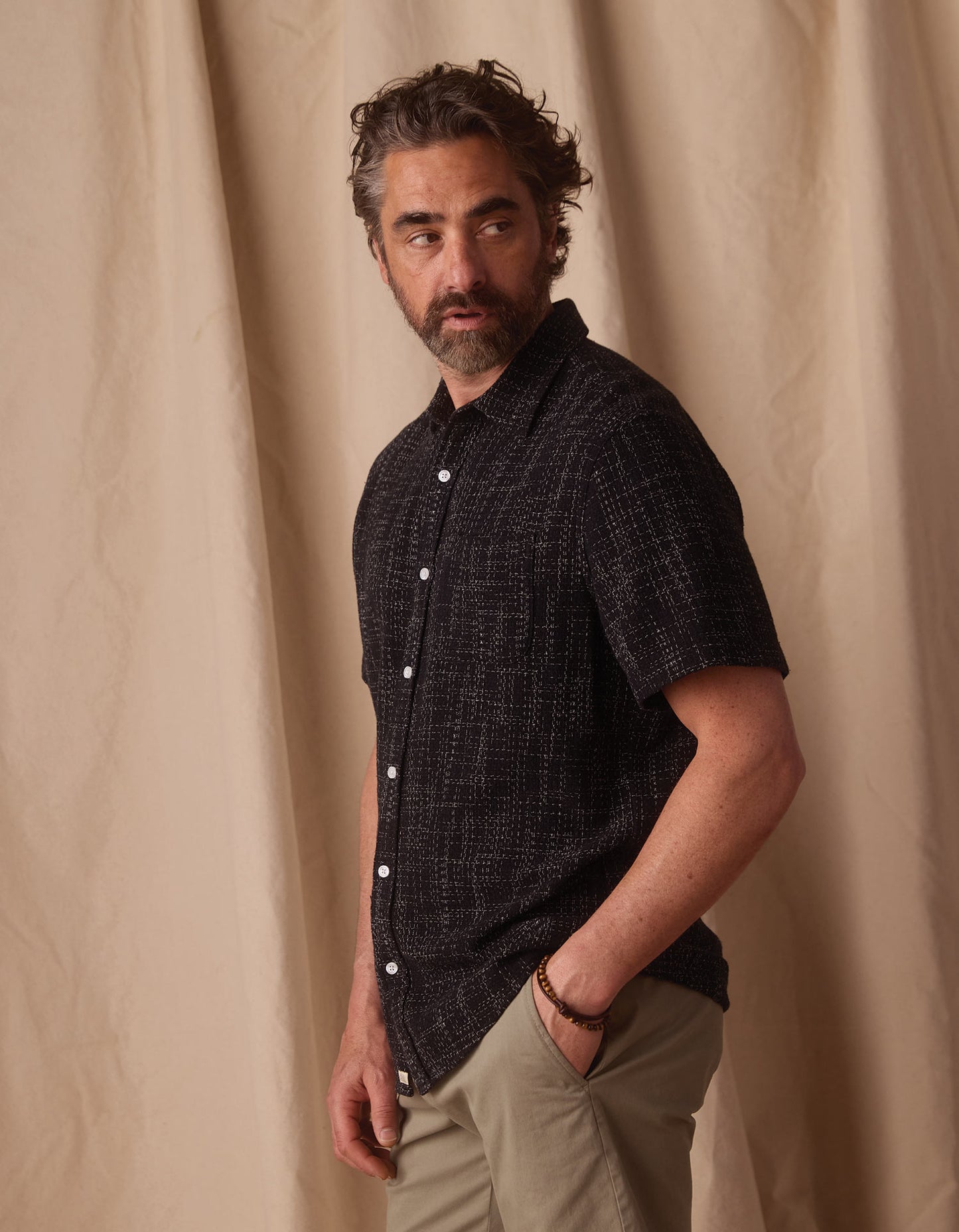 Freshwater Short Sleeve Button Up Shirt in Ocean Black