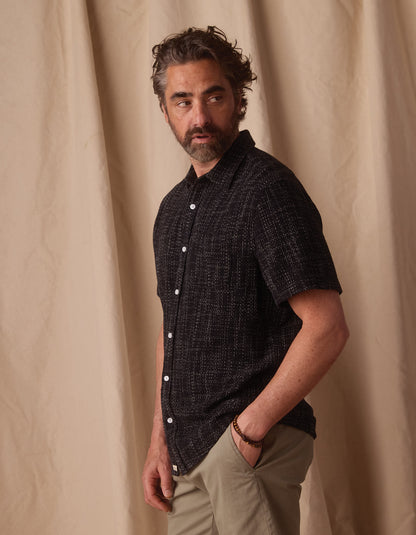 Freshwater Short Sleeve Button Up Shirt in Ocean Black