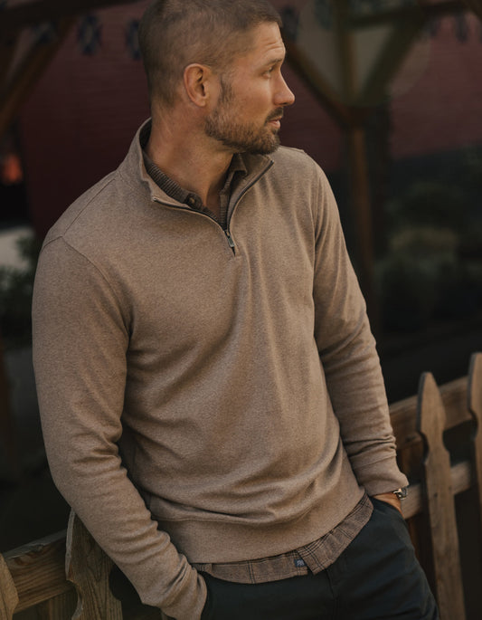 Puremeso Weekend Quarter Zip in Taupe