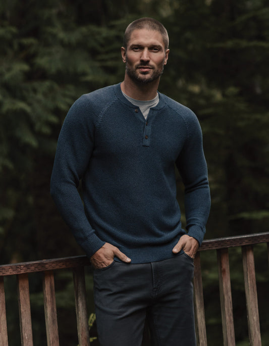 COOLMAX® Textured Sweater Henley in Waterloo