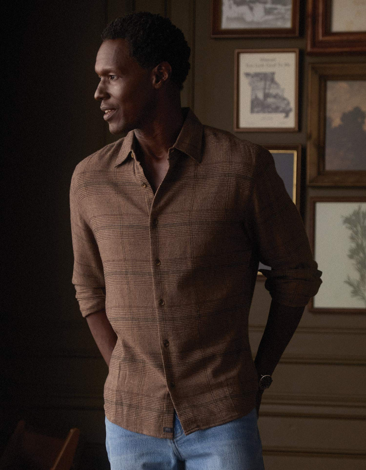 Owen Lightweight Button Up in Espresso Plaid