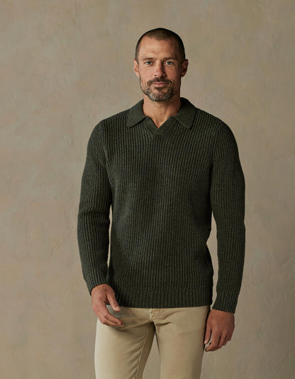 Marled Polo Sweater in Olive