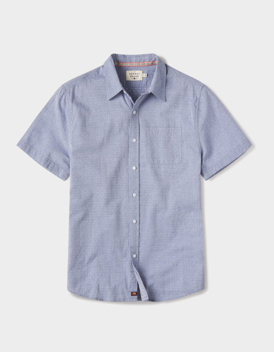 Freshwater Short Sleeve Button Up Shirt in Blue Dobby