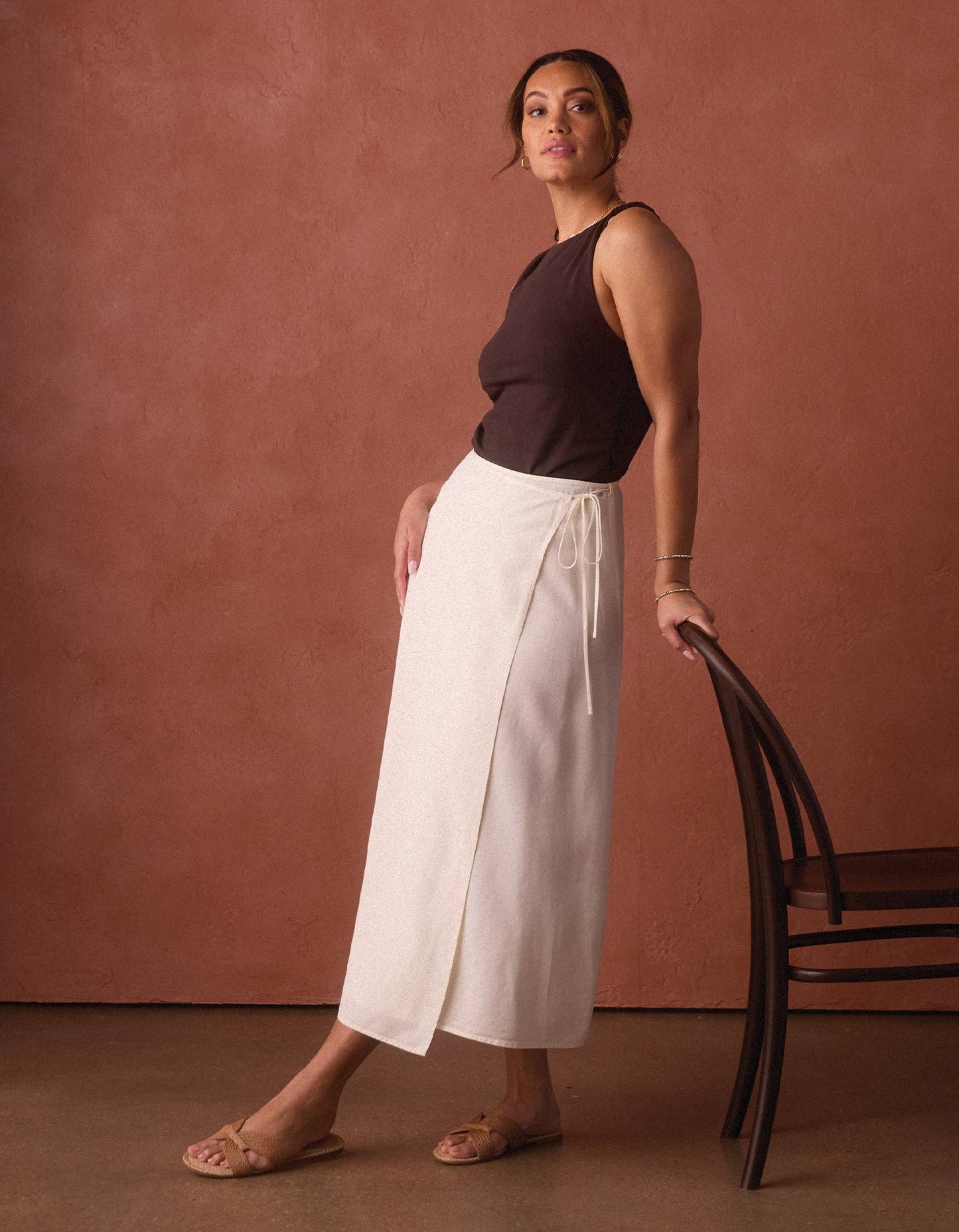Sueded Costa Wrap Skirt in Ivory