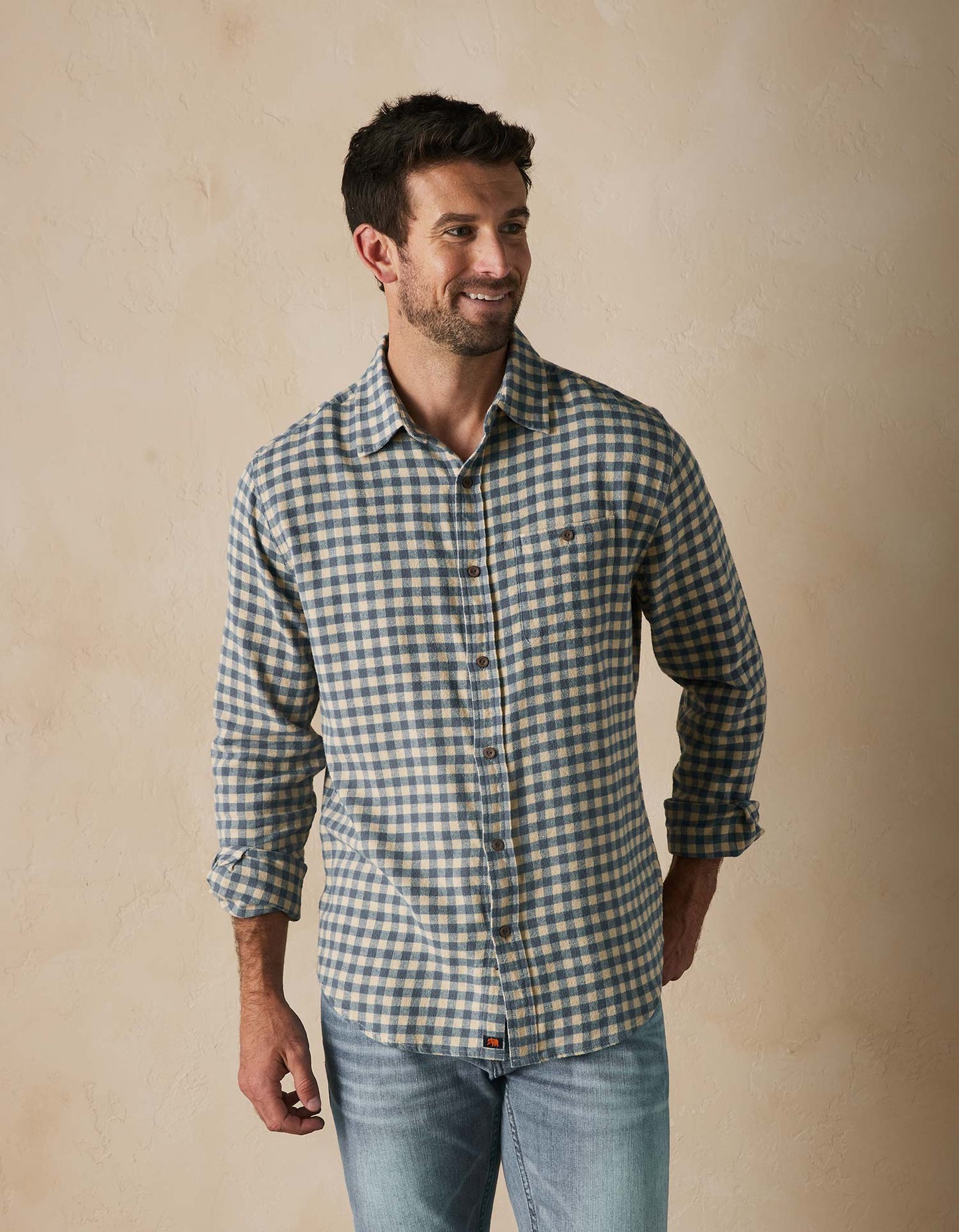 Hudson Double Brushed Flannel in Khaki Plaid