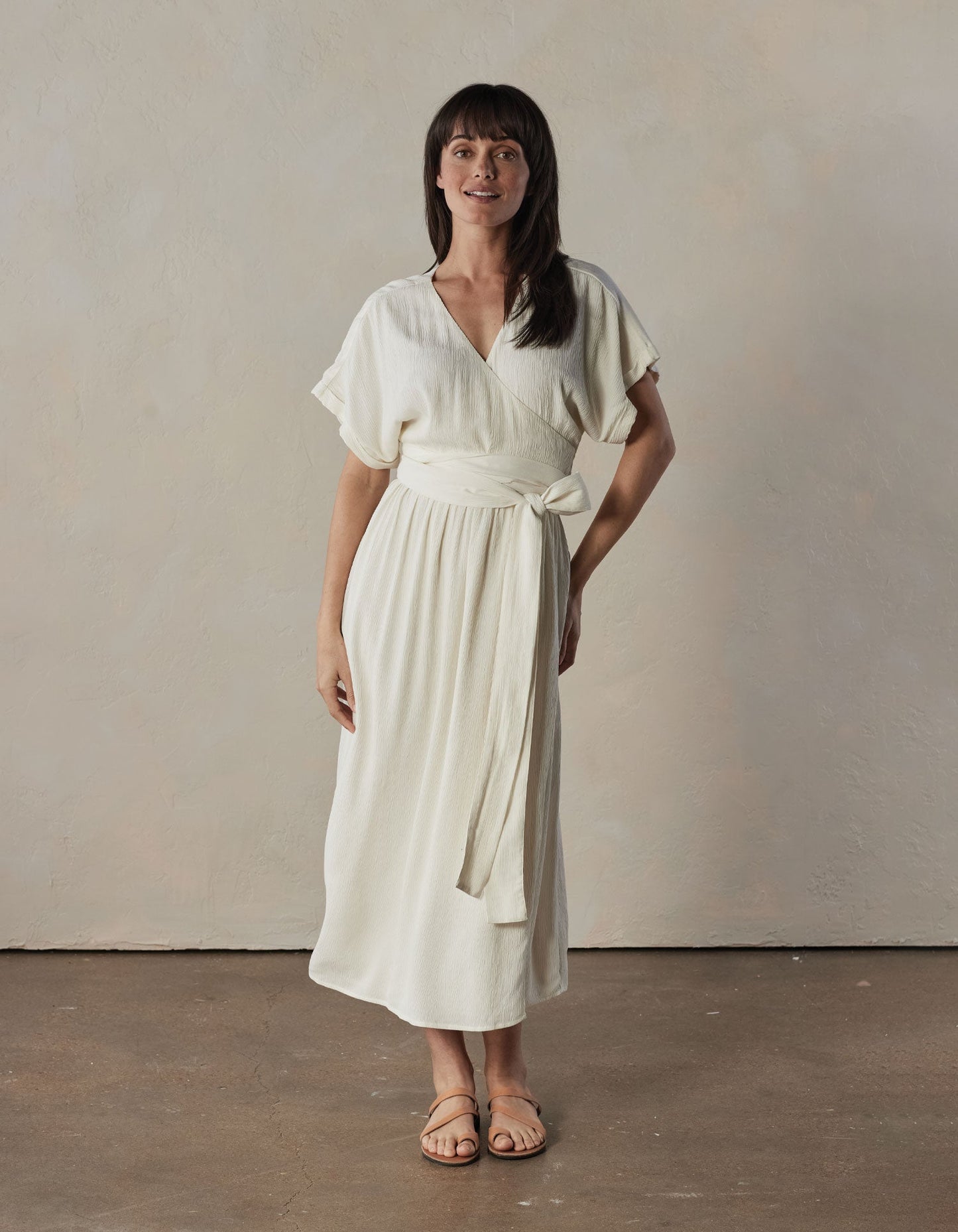 Ezra Crepe Wrap Dress in Ivory