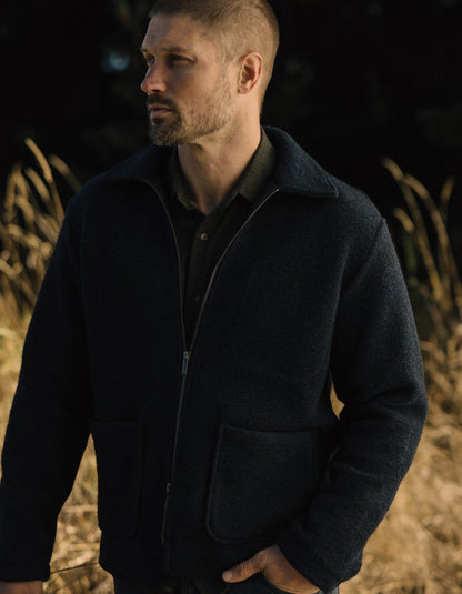 Brushed Knit Boucle Jacket in Navy