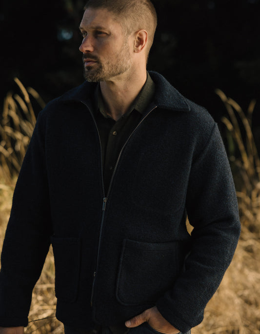 Brushed Knit Boucle Jacket in Navy