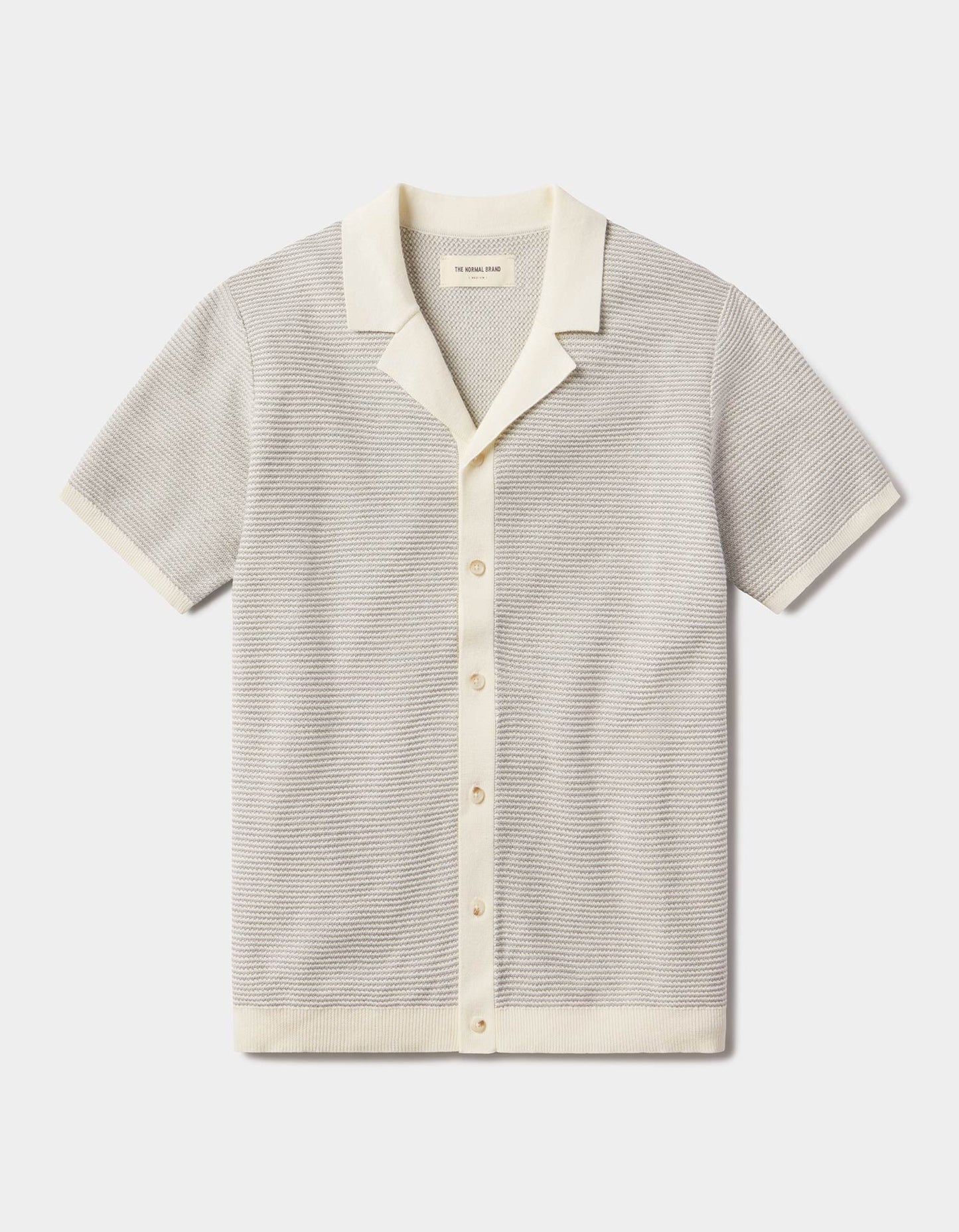 Robles Birdseye Knit Camp Button Up in Cream/Grey