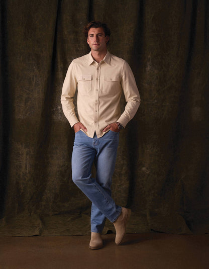 Tentoma Stretch Vintage Button Up in Bone