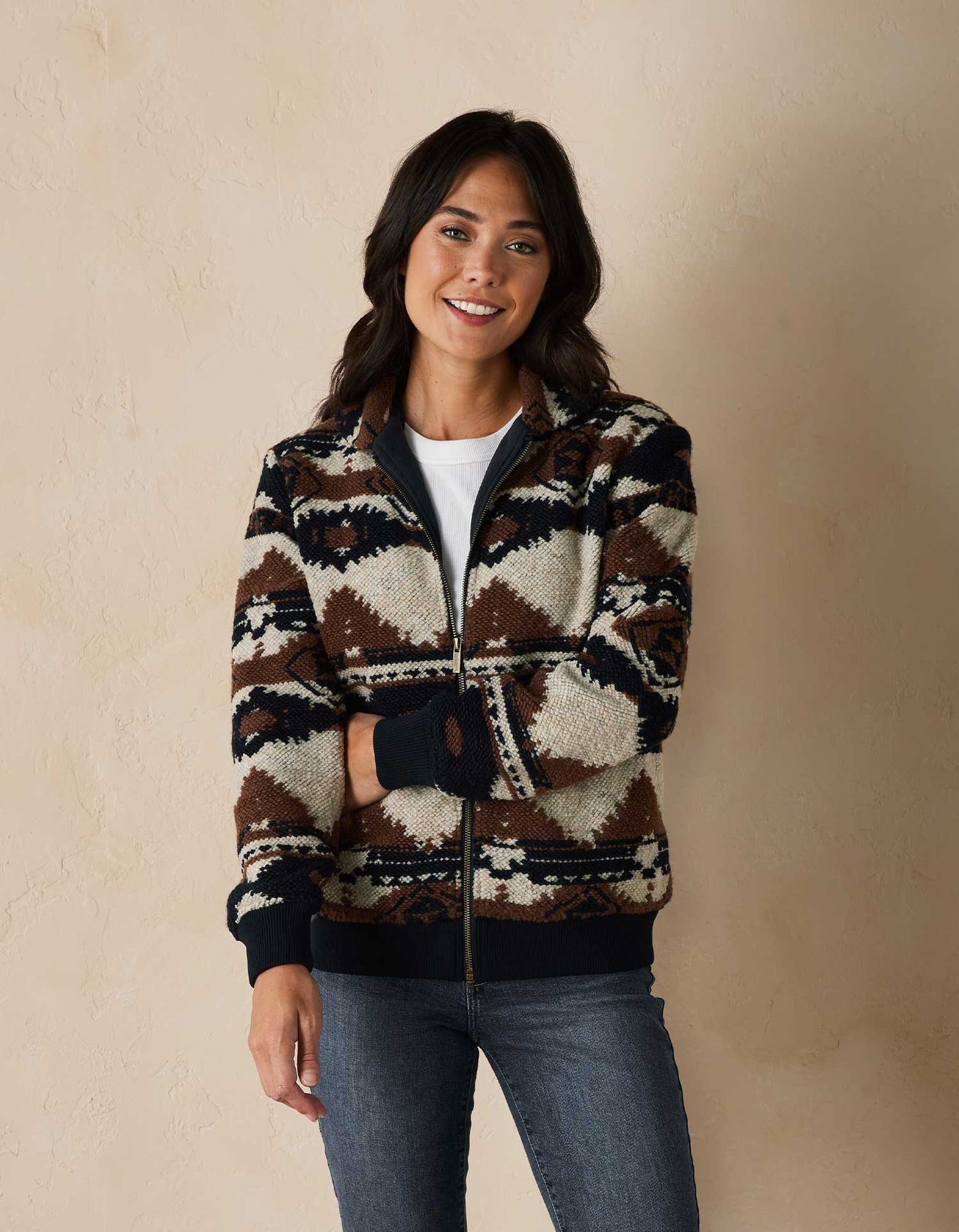 Heritage Full Zip Cardigan in Brown Multi