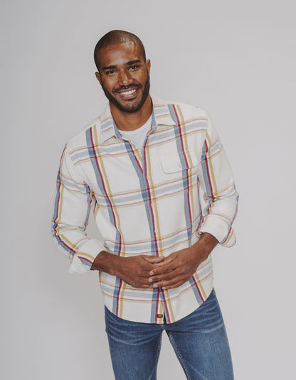 Boone Heavy Brushed Twill Overshirt in Cream Plaid