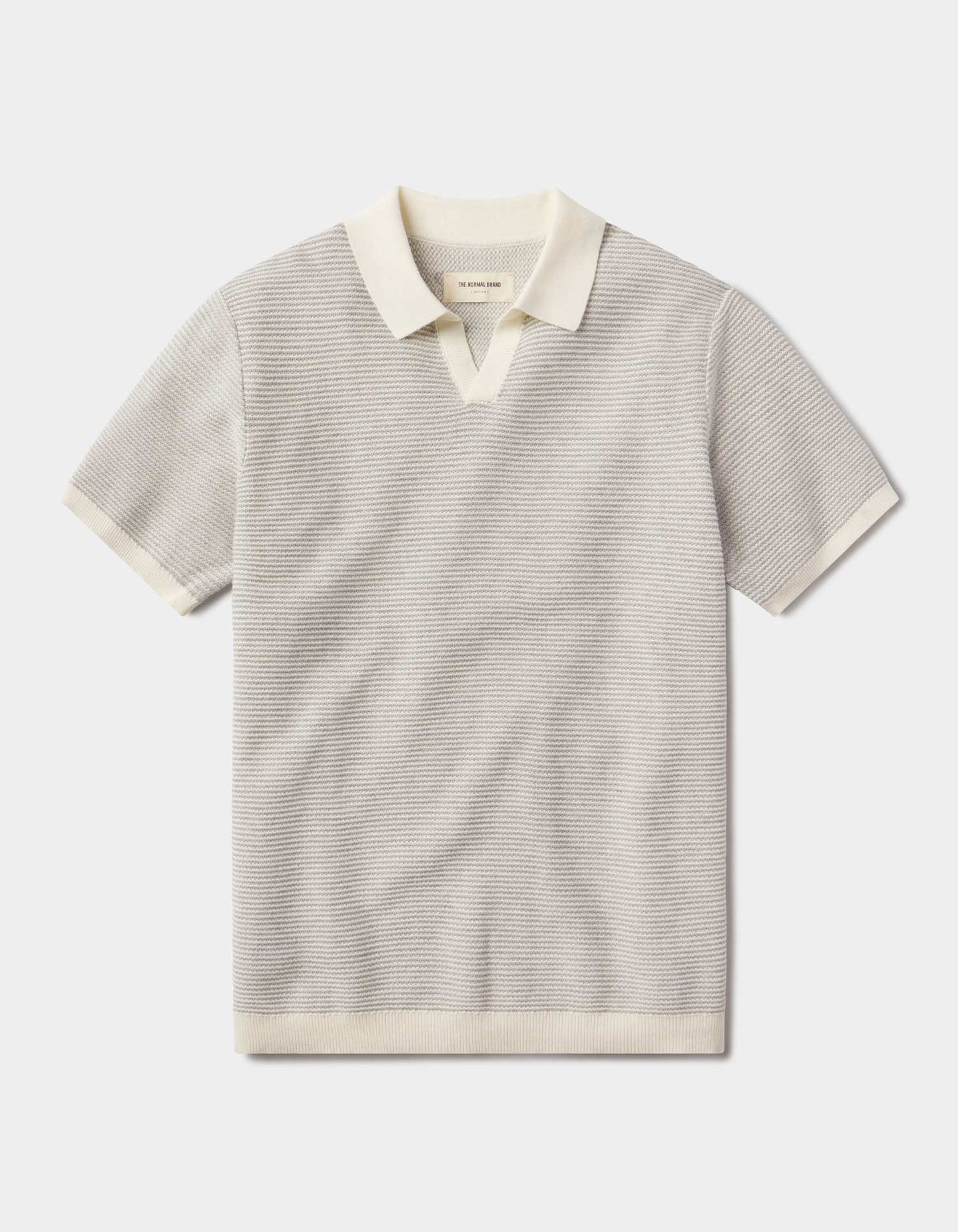 Robles Birdseye Knit Polo in Cream/Grey