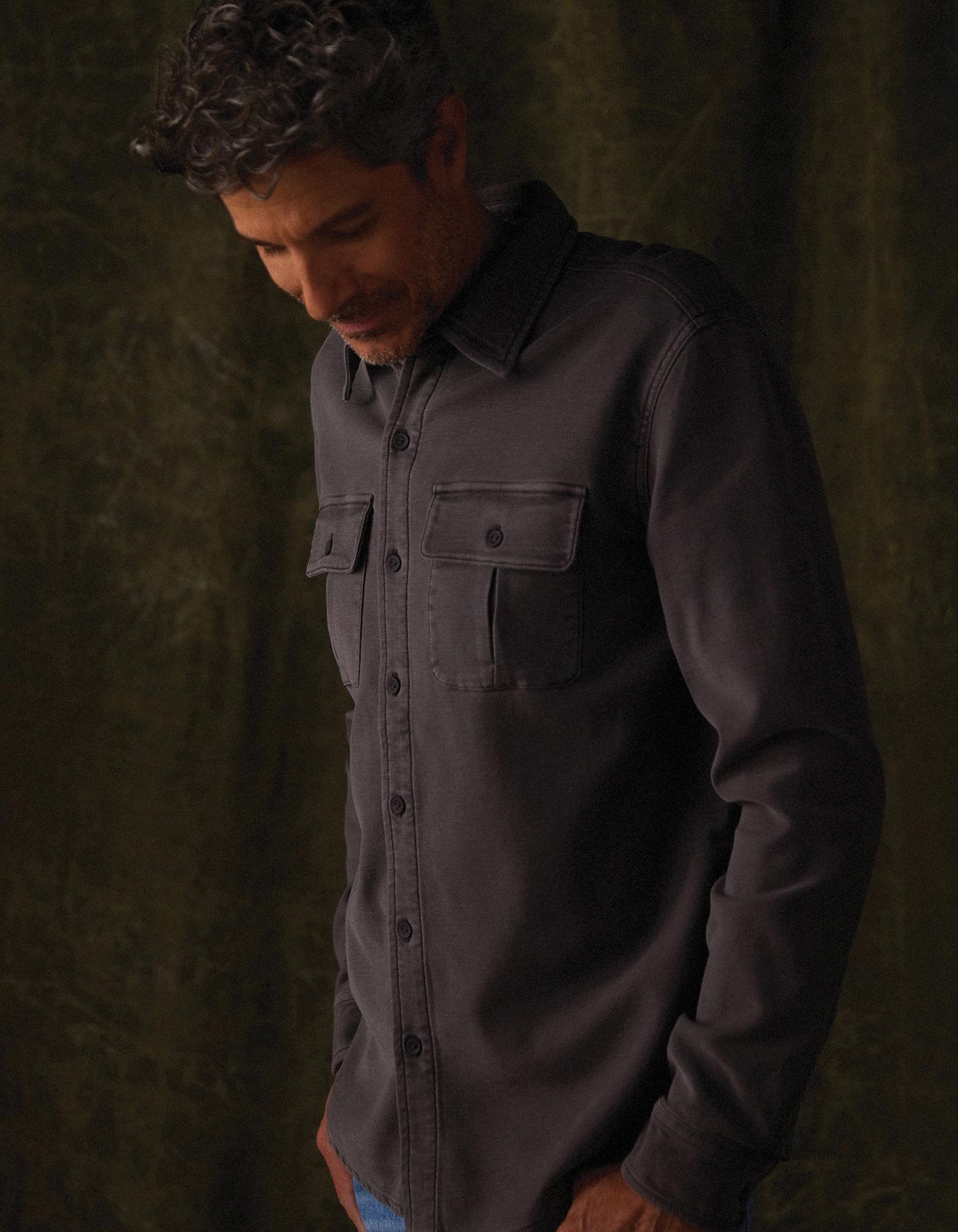Comfort Terry Shirt Jacket in Steel