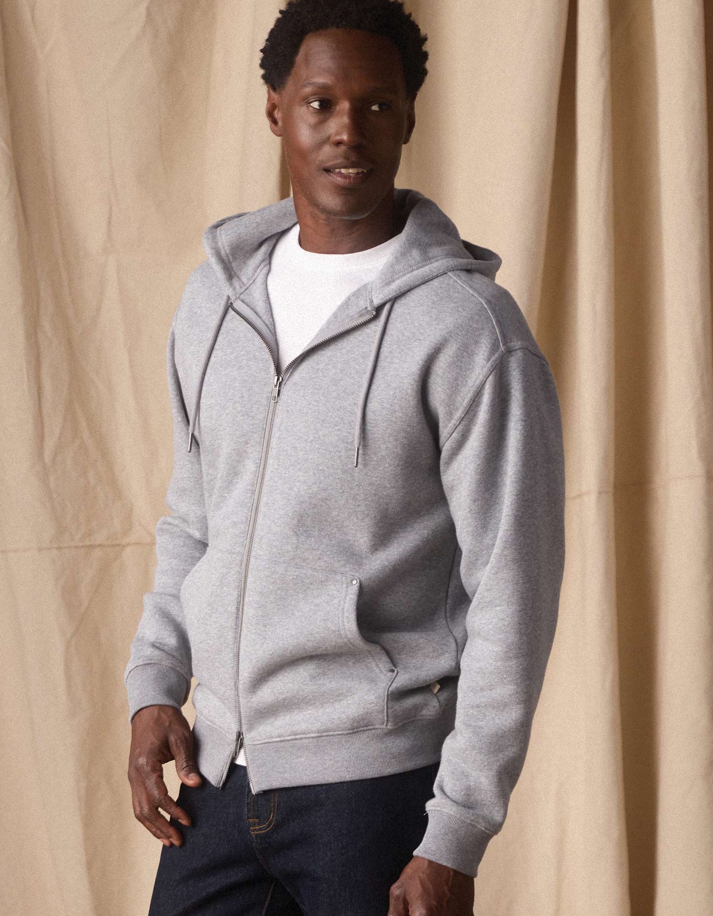 Normal Fleece Full Zip Hoodie in Heather Grey