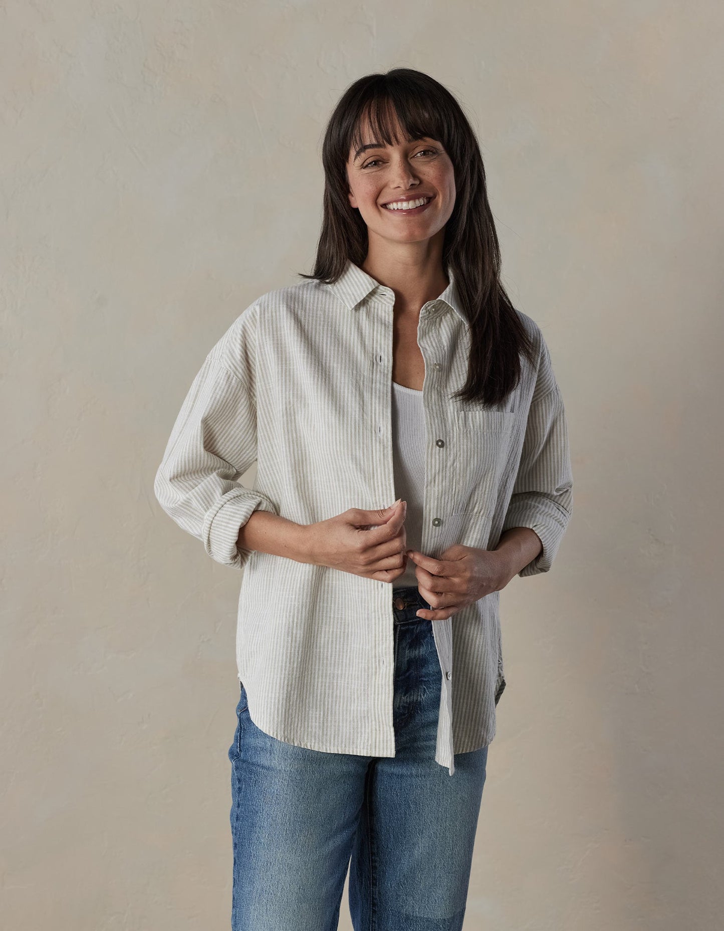 Lived-In Cotton Overshirt in Jute Railroad Stripe