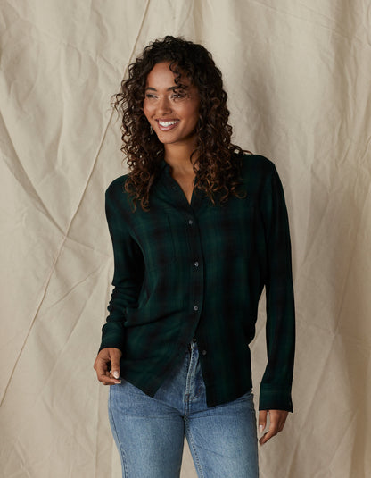 The Harper Button Up in Evergreen Plaid