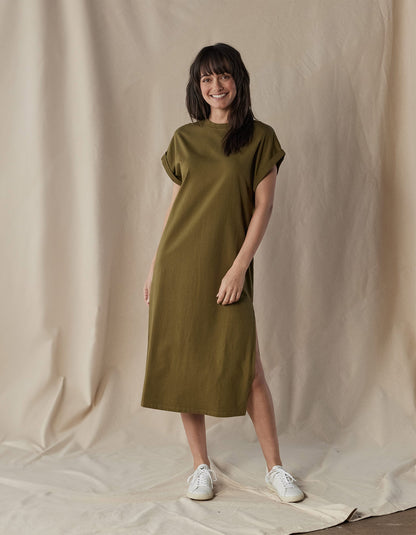 Lennox Jersey Midi T-Shirt Dress in Pine Needle