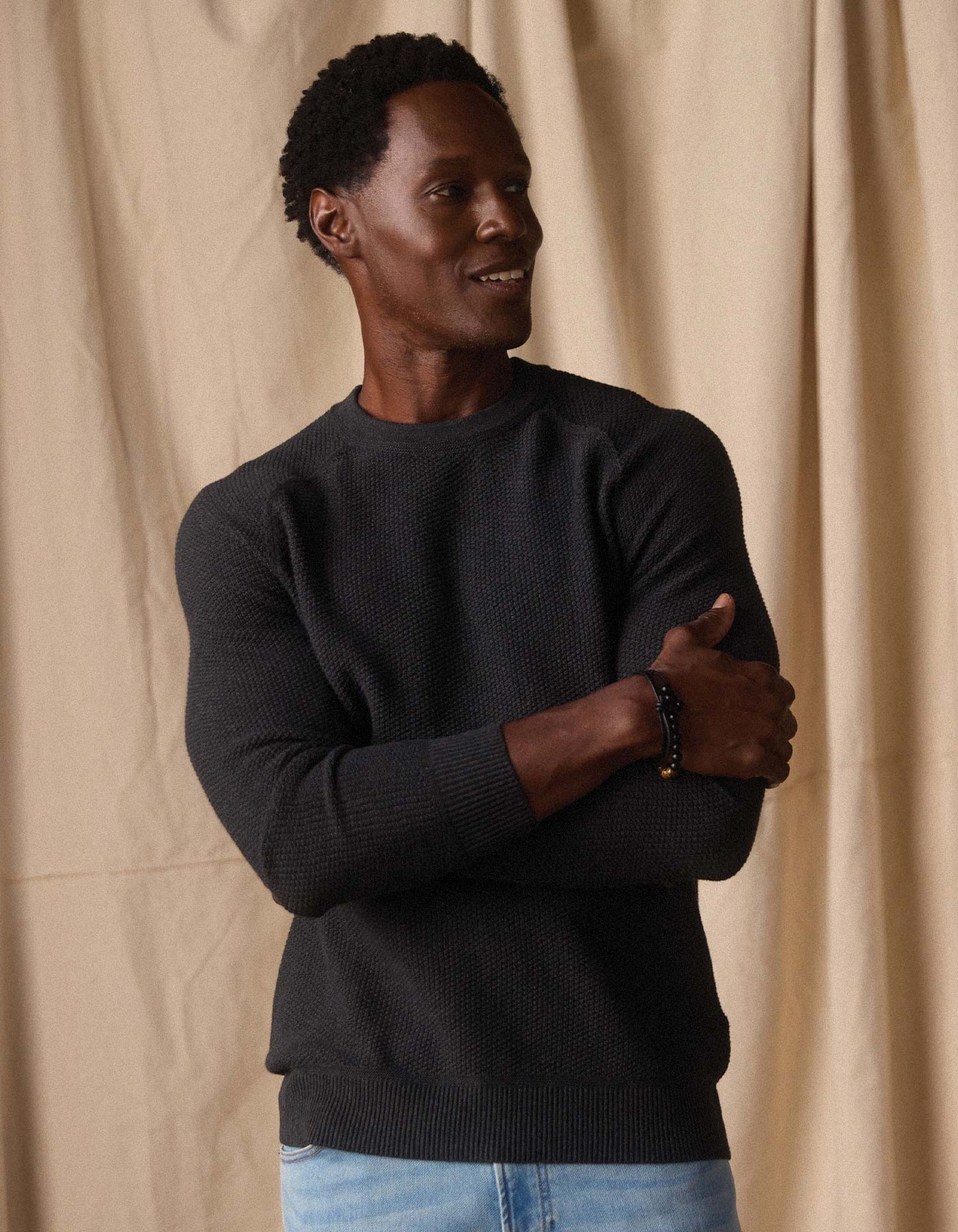 COOLMAX® Textured Crewneck Sweater in Dark Charcoal