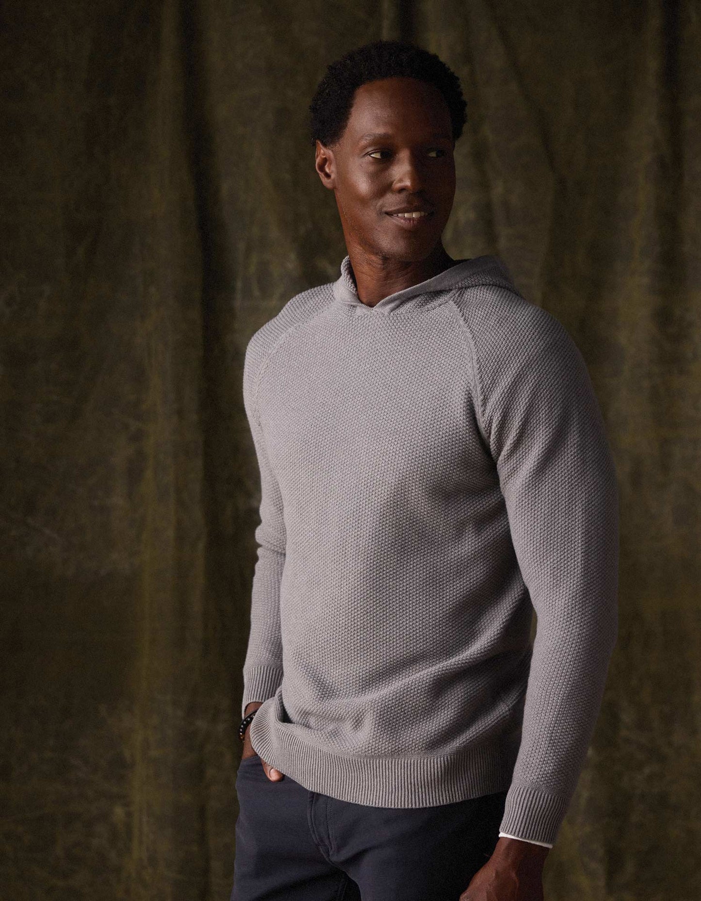 COOLMAX® Textured Hoodie Sweater in Greystone