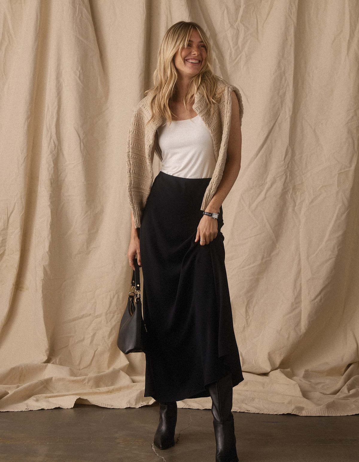 Rose Midi Skirt in Black