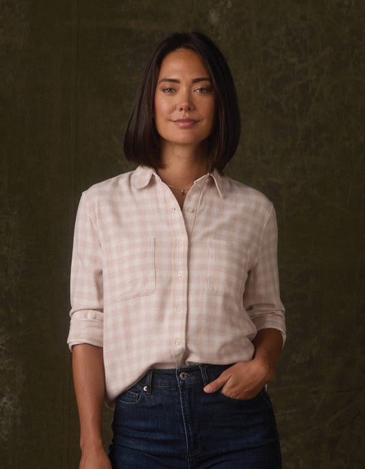 Softloom Flannel Button Up in Oat Plaid