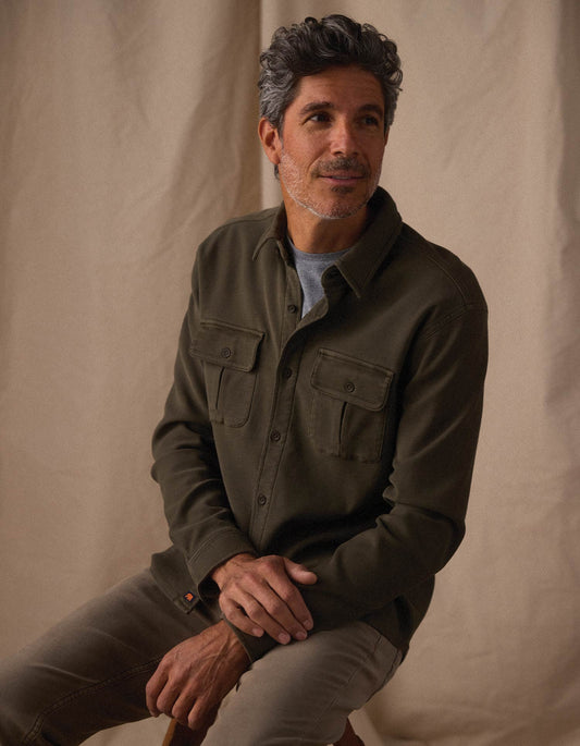 Comfort Terry Shirt Jacket in Olive