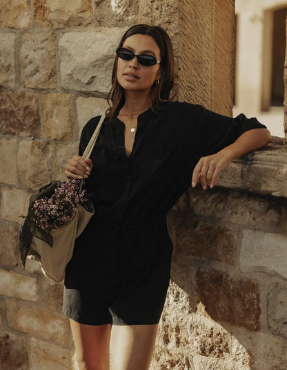 Sueded Costa Romper in Black L