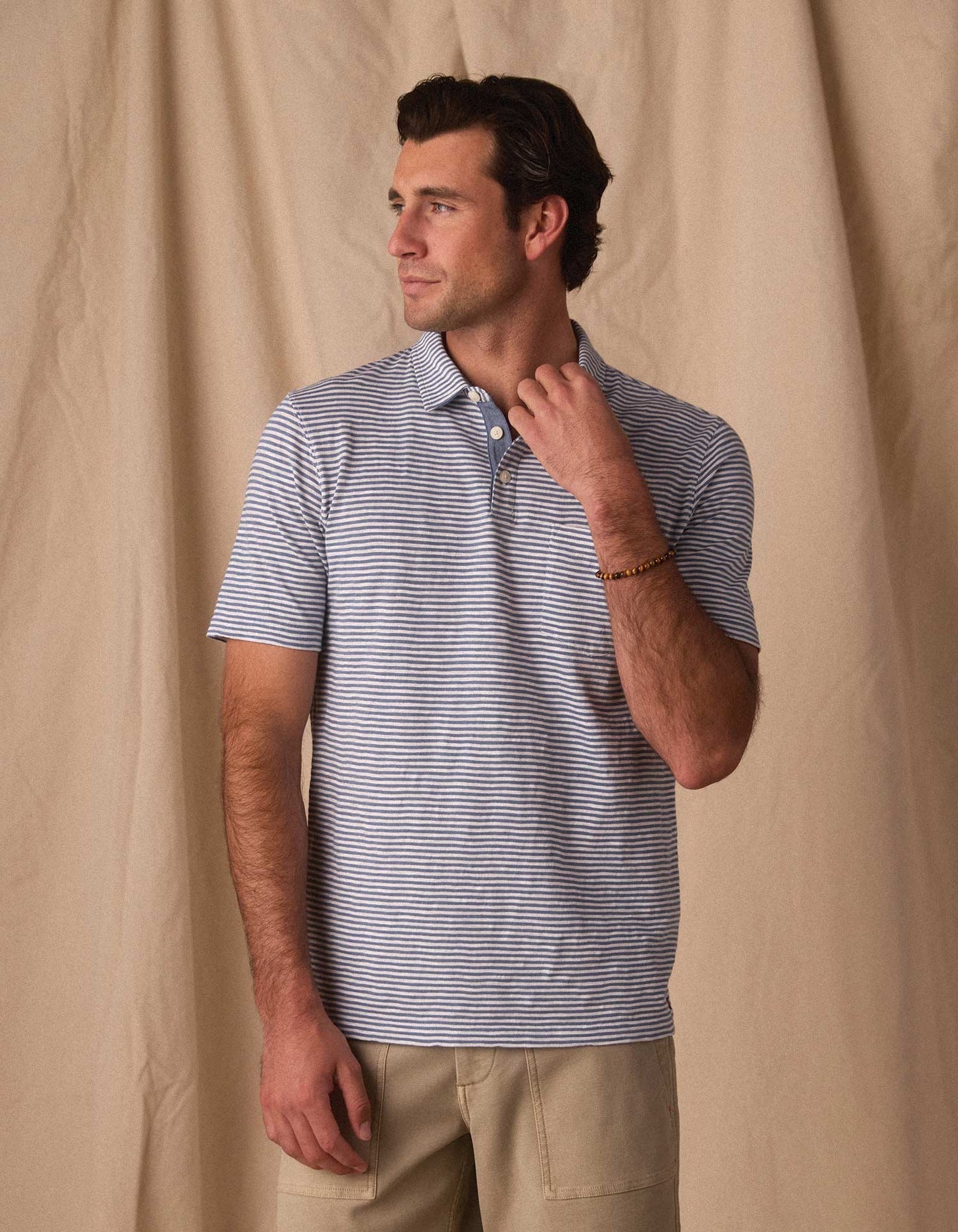 Vintage Slub Pocket Polo in Blue Stripe