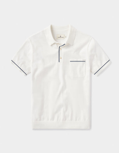 Robles Knit Polo in Cream-Navy Laydown