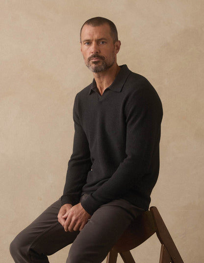 COOLMAX® Textured Sweater Polo in Charcoal