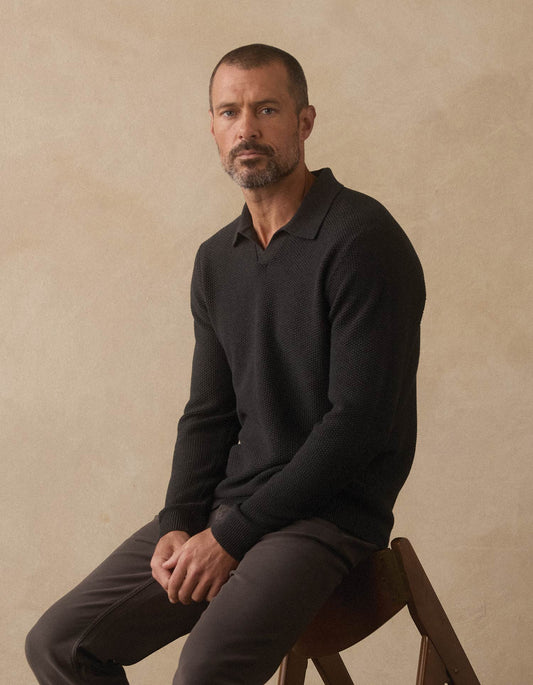 COOLMAX® Textured Sweater Polo in Charcoal