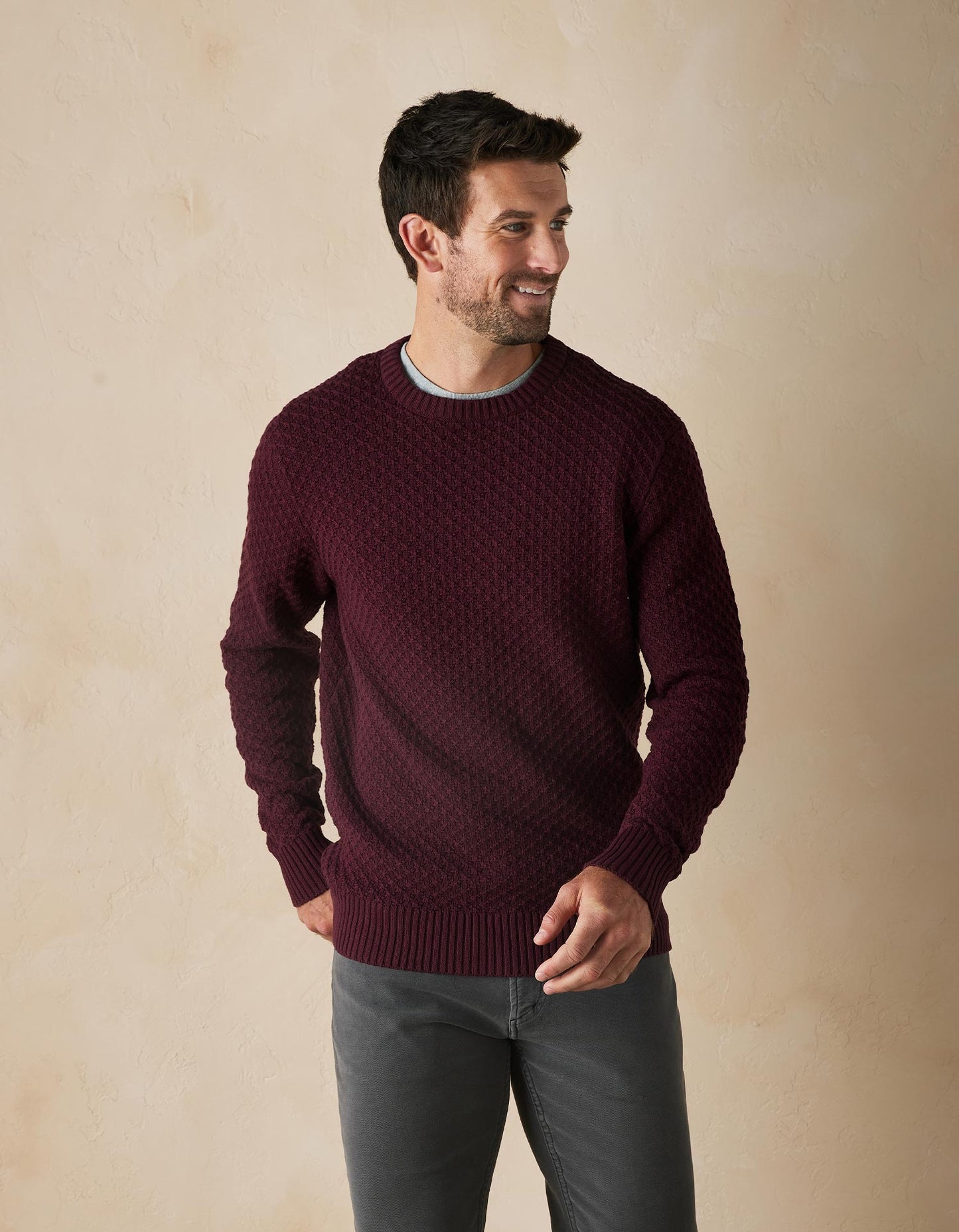 Pique Stitch Crew in Oxblood