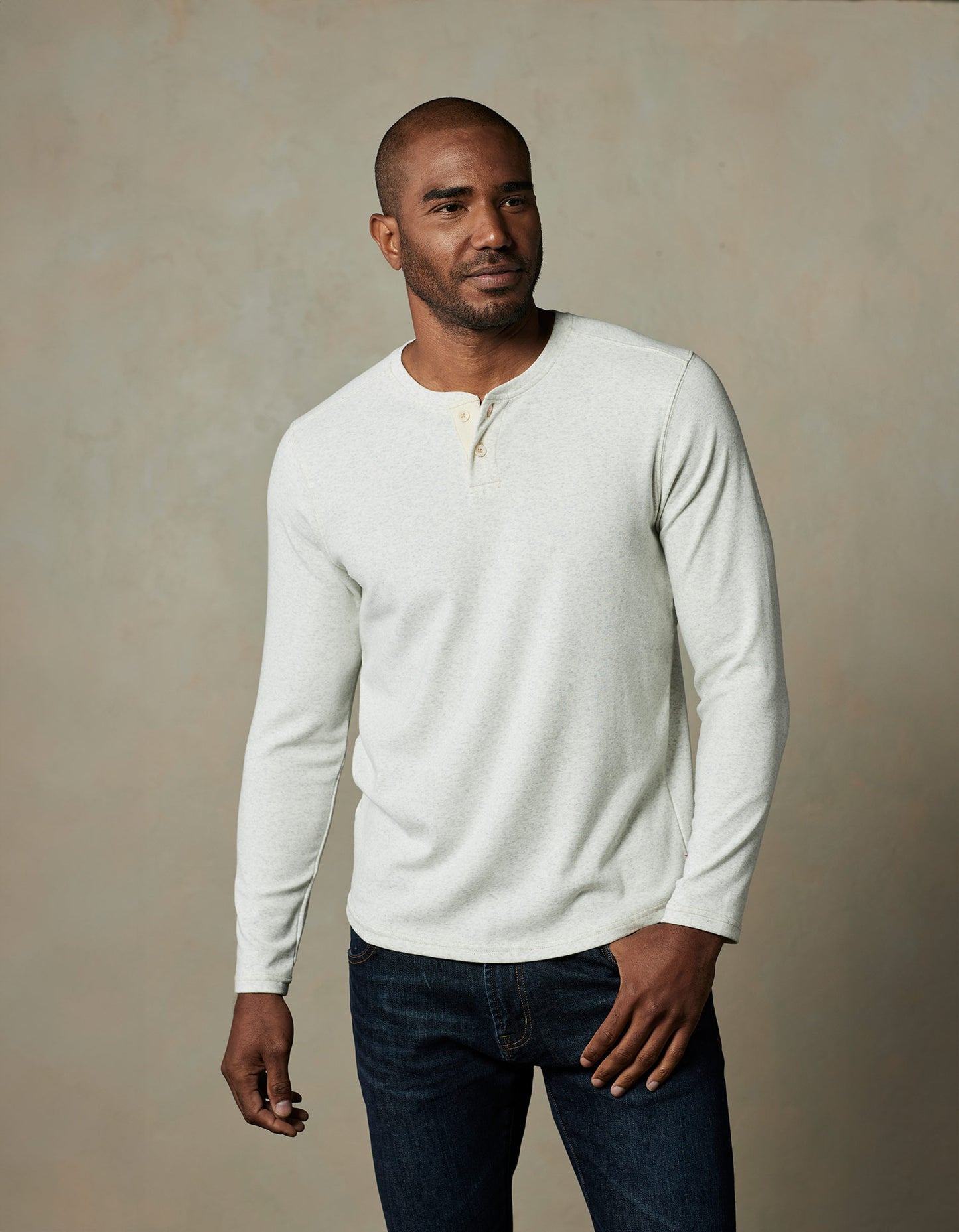 Puremeso Two Button Henley in Stone