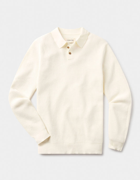 Robles Knit Waffle Stitch Polo in Cream