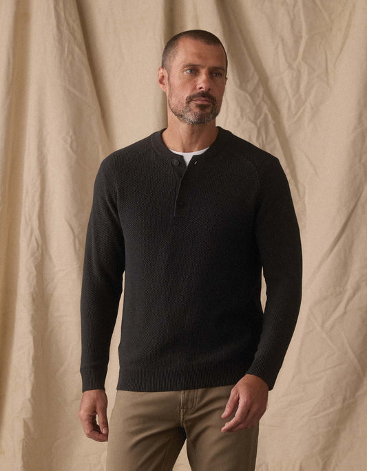 COOLMAX® Textured Sweater Henley in Charcoal
