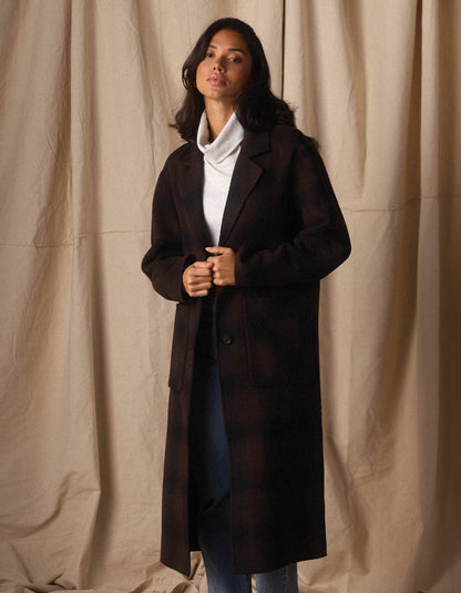 Duster Coat in Midnight Brown Plaid