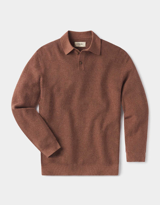 Robles Knit Waffle Stitch Polo in Heather Brown
