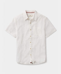 Freshwater Short Sleeve Button Up Shirt: Ivory Crinkle Dobby