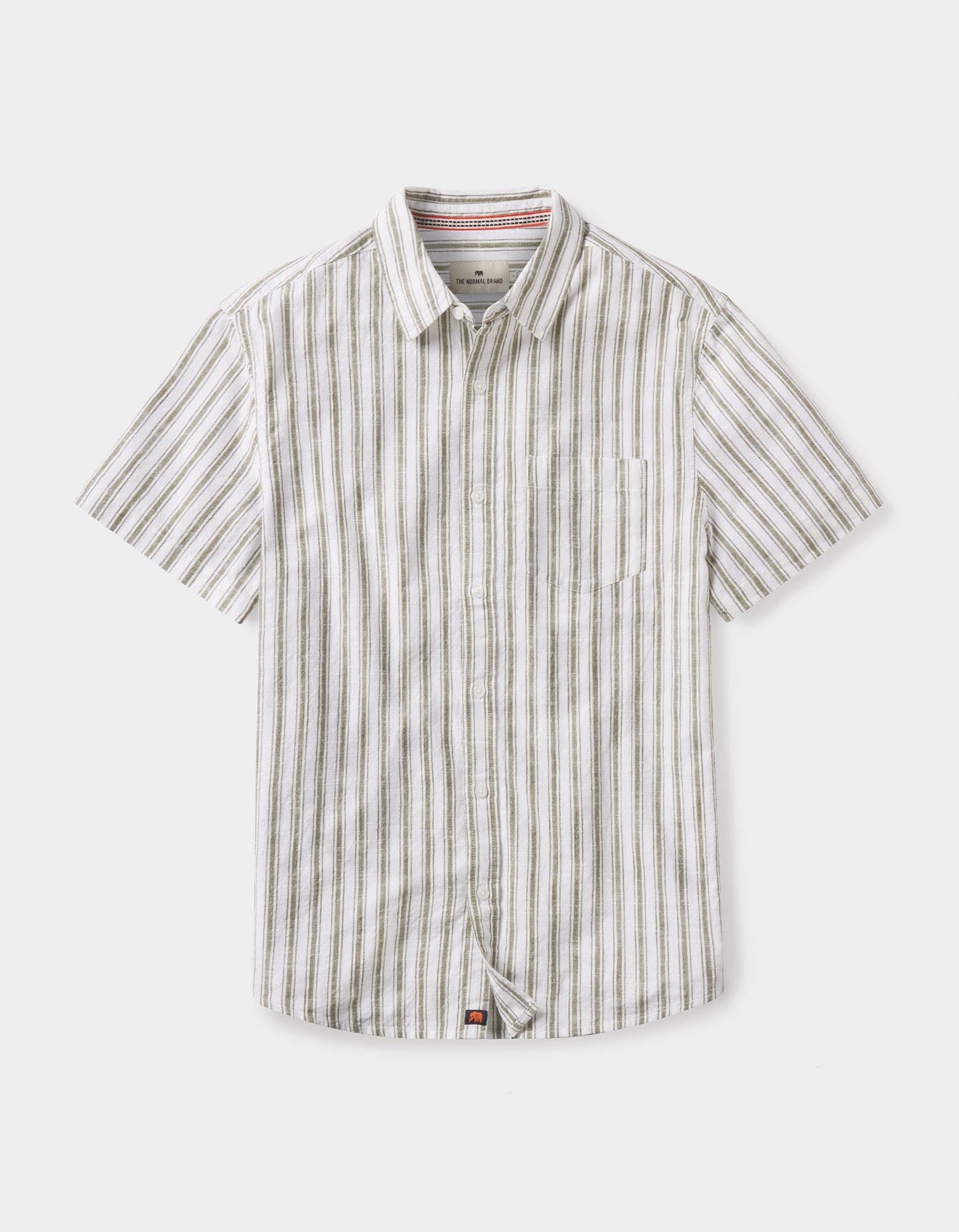 Lived-In Cotton Short Sleeve Button Up in Pine Needle Stripe