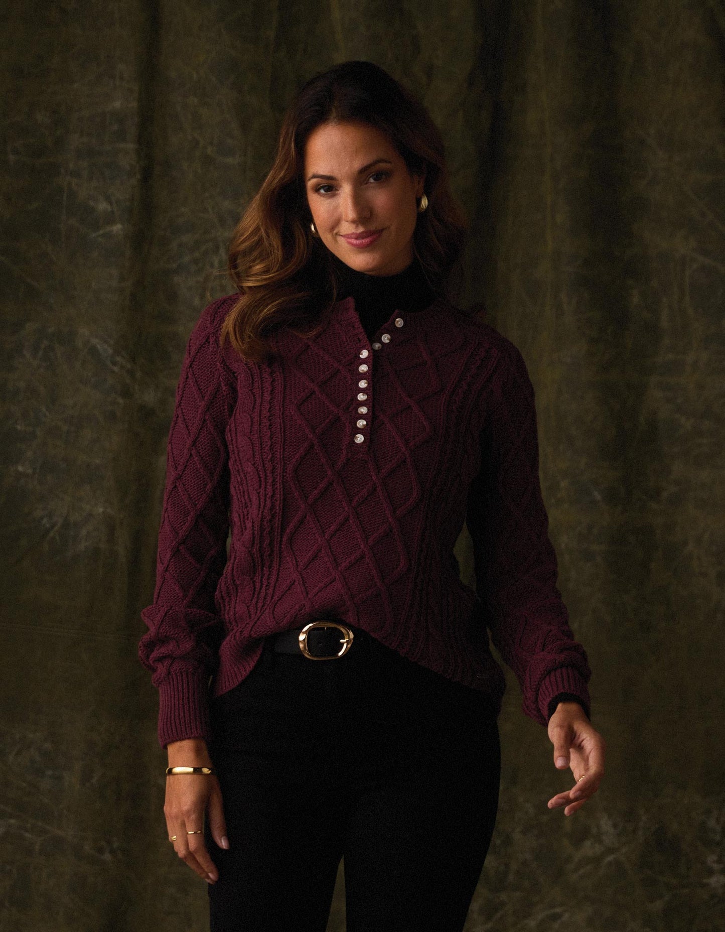 Josefine Cableknit Henley in Port Wine