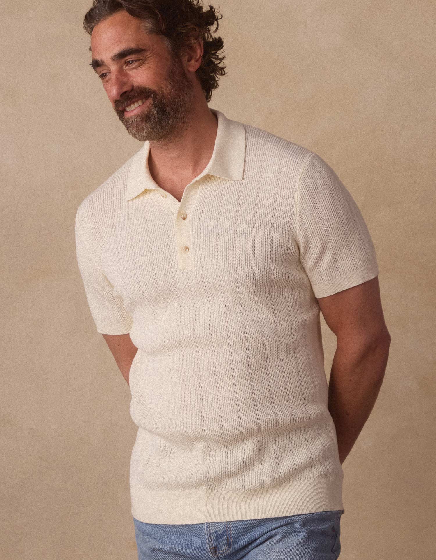 Robles Textured Knit Polo in Ivory – The Normal Brand