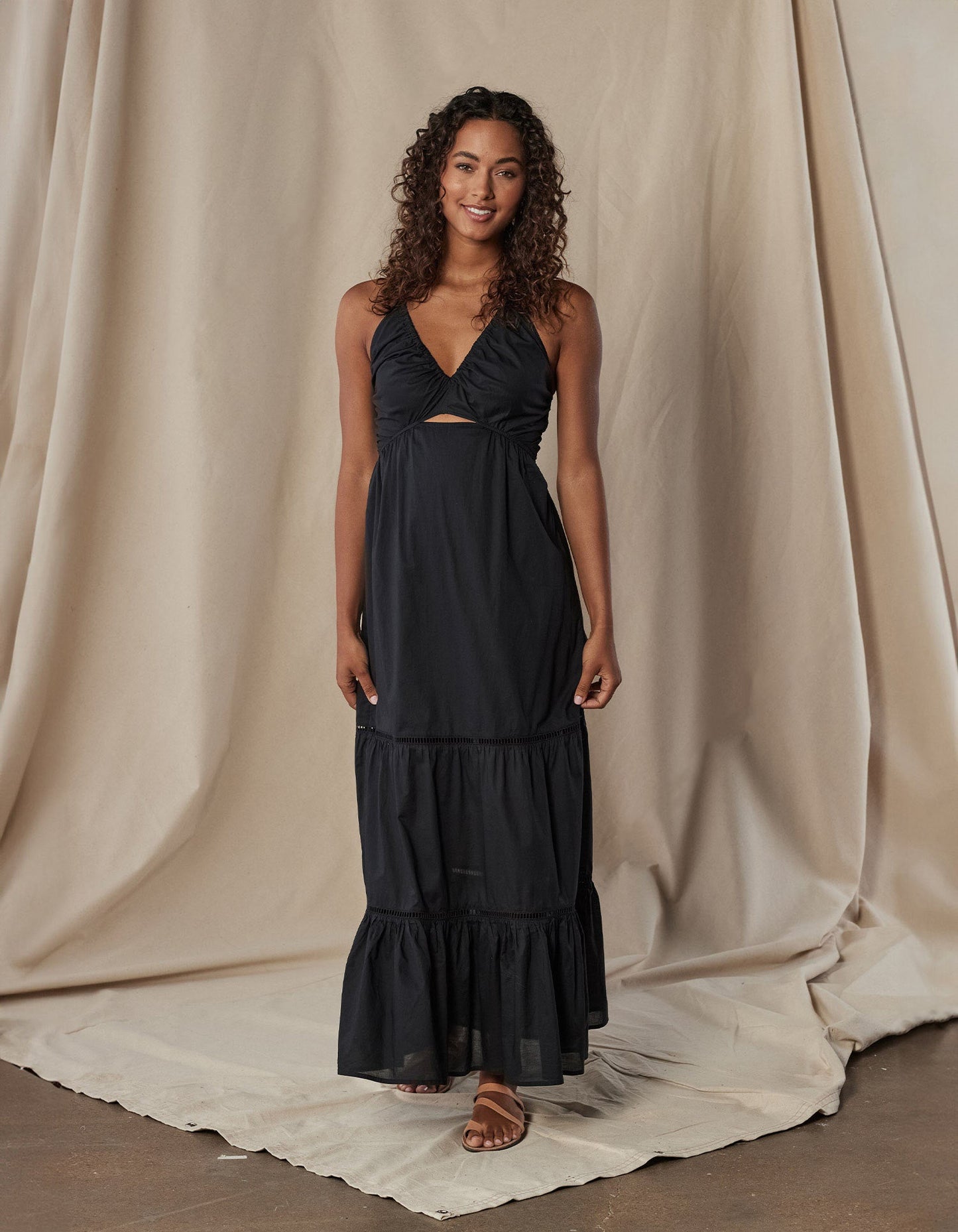 Evie Tiered Maxi Sundress in Black