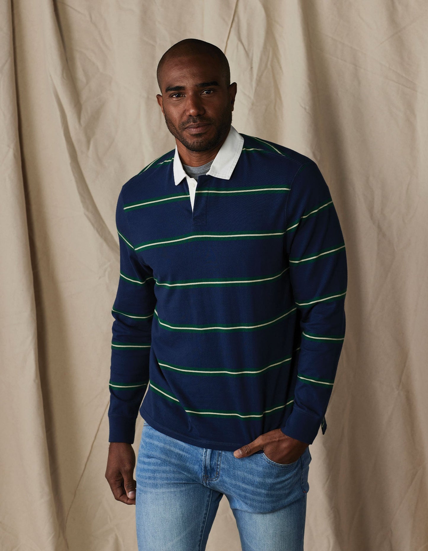 Lennox Jersey Rugby Polo in Navy Stripe