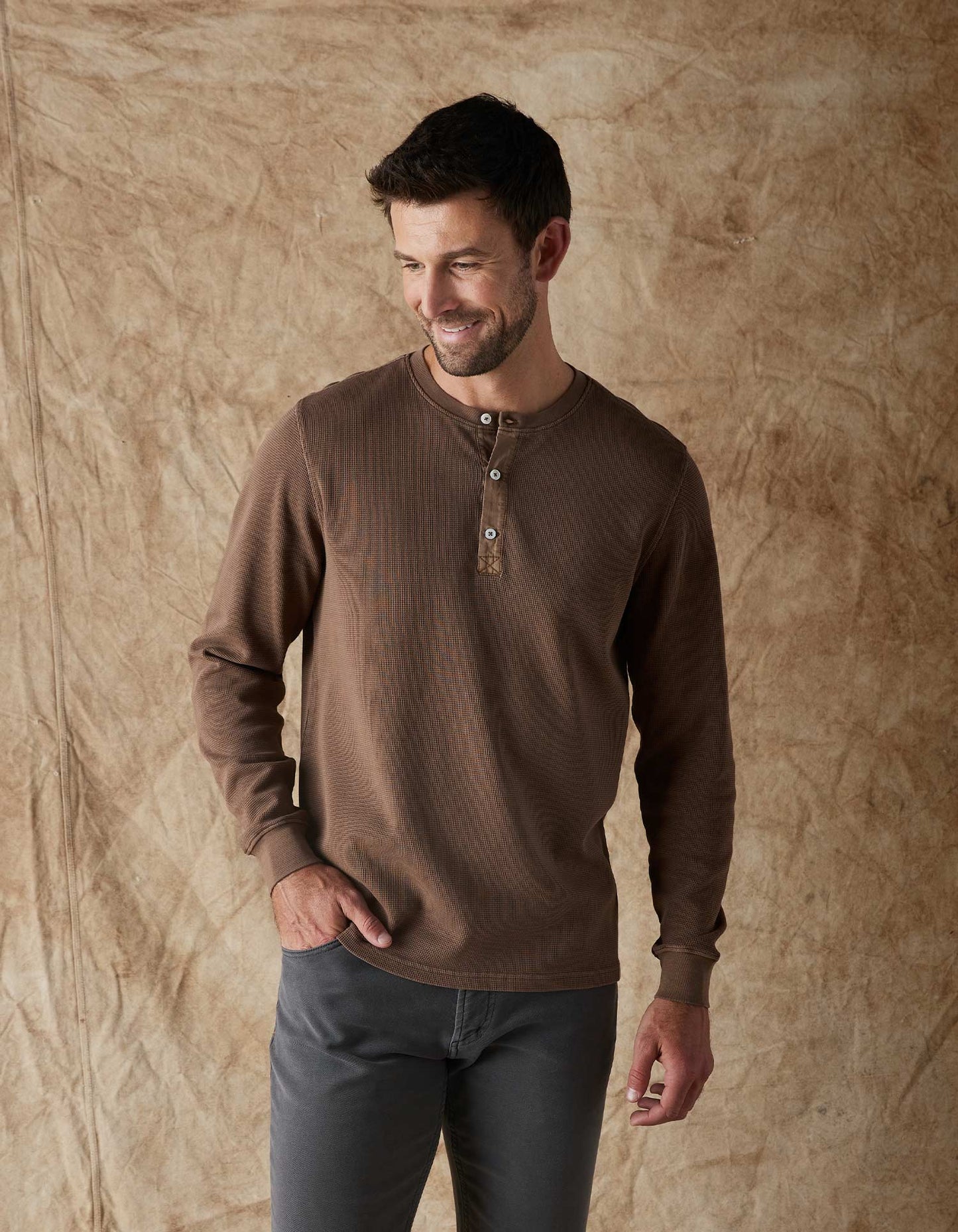 Vintage Thermal Henley in Cedar