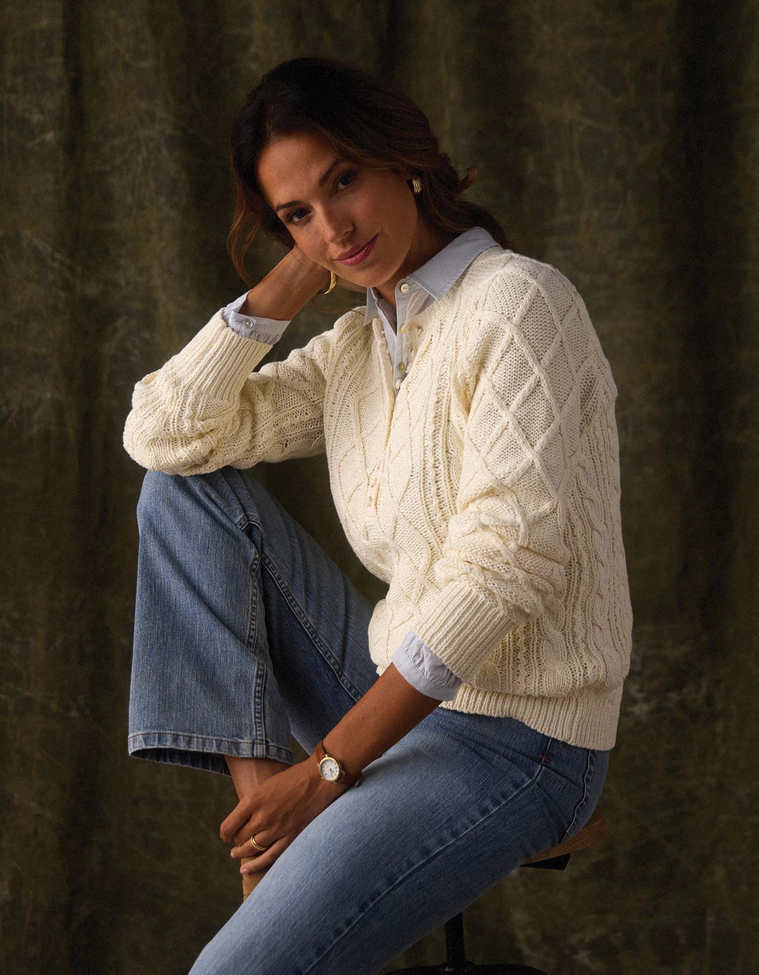 Josefine Cableknit Henley Cream