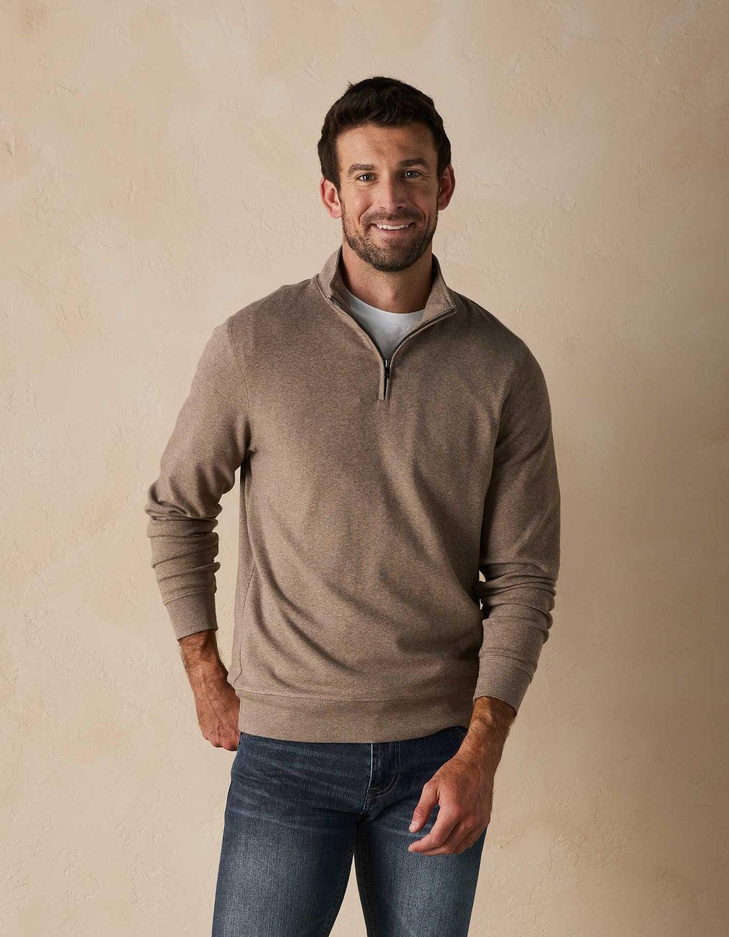 Puremeso Weekend Quarter Zip in Taupe