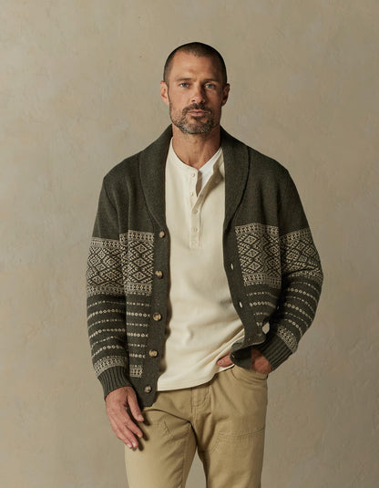 Fair Isle Cardigan in Olive