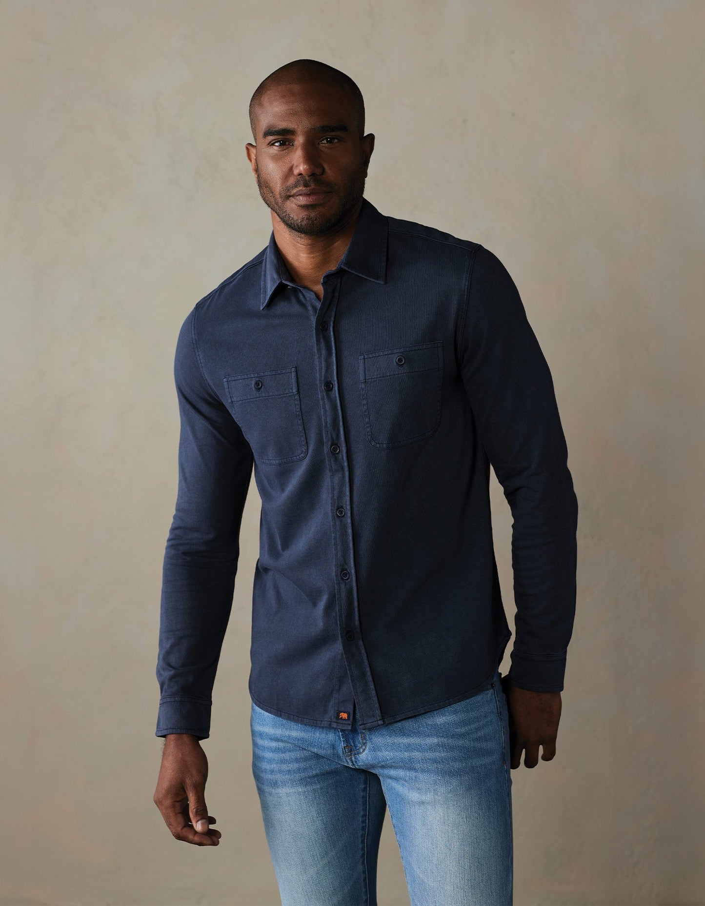 Lennox Jersey Button Up in Navy